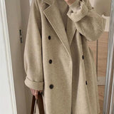 Classic Double-Breasted Long Coat with Lapel Collar and Belt 2