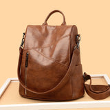2024 New Women's Anti theft Backpack Large Capacity Female Single Shoulder Bag High Quality Soft Leather School Student Bookpack 3