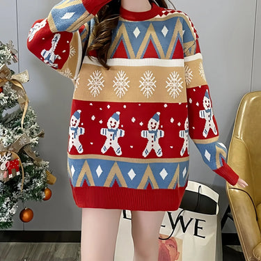 2025 Autumn Winter New Loose Oversized Sweater Women Christmas Snowflake Knitted Longline Thickened Pullover 1