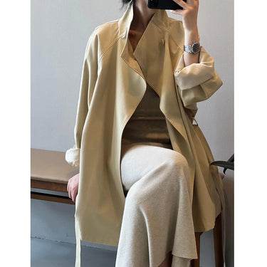 2025 Women Autumn Khaki Trench Coat Stand Collar Women Loose Style Coat With Belt Casaco Feminino New Trench Femme 0