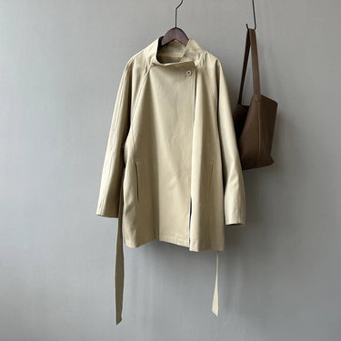 2025 Women Autumn Khaki Trench Coat Stand Collar Women Loose Style Coat With Belt Casaco Feminino New Trench Femme 1