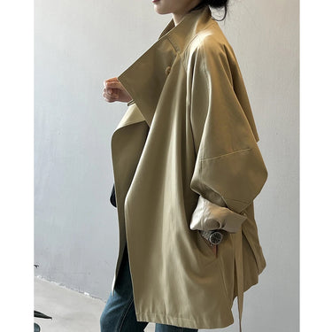 2025 Women Autumn Khaki Trench Coat Stand Collar Women Loose Style Coat With Belt Casaco Feminino New Trench Femme 5