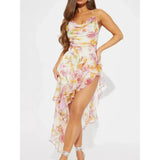 2025 sexy hot girl floral new suspender hanging neck, low cut irregular design sense, imperial style dress 0