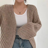 Oversized Sleeve Knit Cardigan — Light Brown