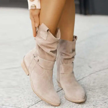Apricot Suede Ankle Boots for Women – Western Cowboy Style with Side Zip, Sizes 34-43 1