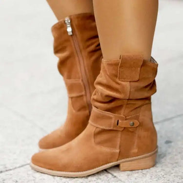 Apricot Suede Ankle Boots for Women – Western Cowboy Style with Side Zip, Sizes 34-43 2