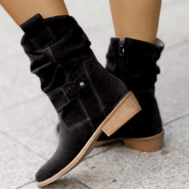 Apricot Suede Ankle Boots for Women – Western Cowboy Style with Side Zip, Sizes 34-43 3