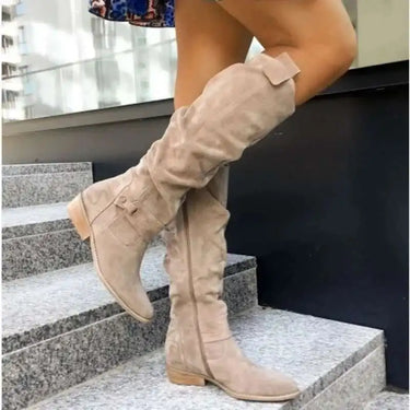 Apricot Suede Ankle Boots for Women – Western Cowboy Style with Side Zip, Sizes 34-43 4