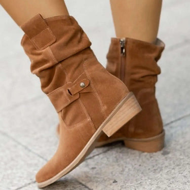 Apricot Suede Ankle Boots for Women – Western Cowboy Style with Side Zip, Sizes 34-43 6