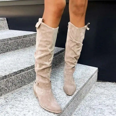 Apricot Suede Ankle Boots for Women – Western Cowboy Style with Side Zip, Sizes 34-43 7