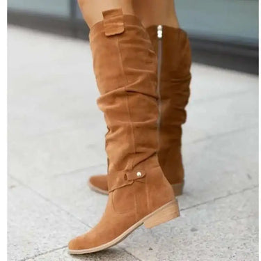 Apricot Suede Ankle Boots for Women – Western Cowboy Style with Side Zip, Sizes 34-43 8