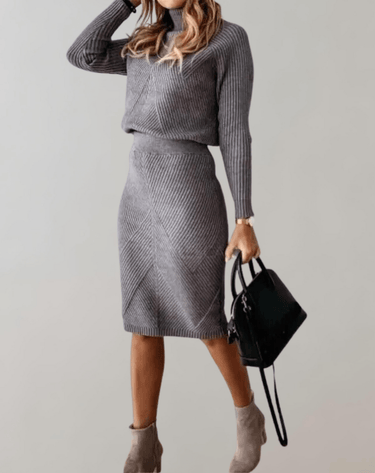 Autumn Knit Two-Piece Set With Turtleneck Sweater And Slim Skirt 5