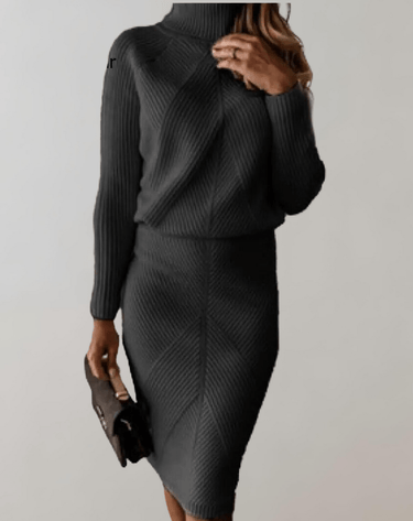 Autumn Knit Two-Piece Set With Turtleneck Sweater And Slim Skirt 8