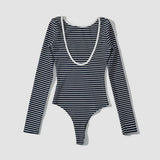 Open Back Stripe Long Sleeve Bodysuit 4