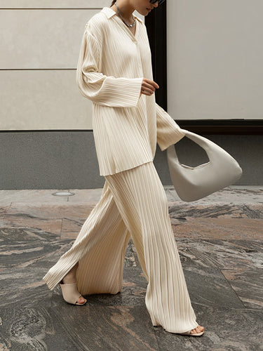 Oversized Leisure Pleat Pockets Two Piece Pants Set 1