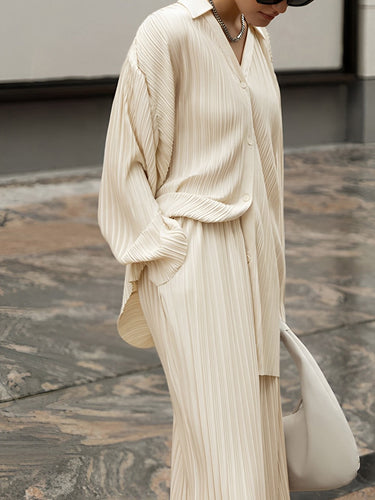 Oversized Leisure Pleat Pockets Two Piece Pants Set 2