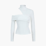Mock Neck Oblique Cutout Rib Long Sleeve Knit Top 2
