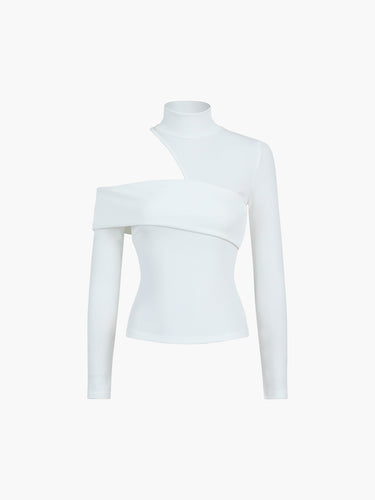 Mock Neck Oblique Cutout Rib Long Sleeve Knit Top 2