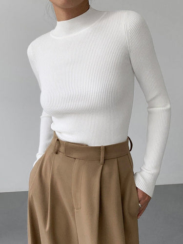 Mock Neck Rib Long Sleeve Knit Top 1