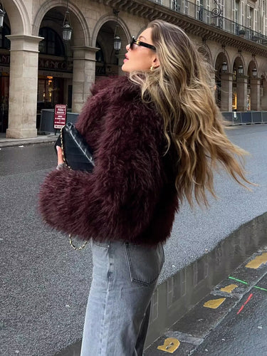 Fuzzy Faux Fur Short Coat-4