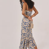 Floral Print Knotted Irregular Hem Long Dress-4
