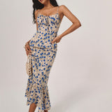 Floral Print Knotted Irregular Hem Long Dress-5