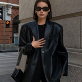 Lapel Pockets Leather Blazer 1