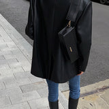 Lapel Pockets Leather Blazer 3