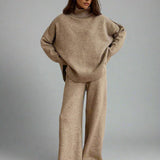 Plain Turtleneck Knit Pants Set 2