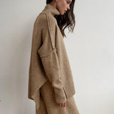 Plain Turtleneck Knit Pants Set 5