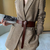 Houndstooth Split Blazer With Belt 1