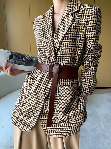 Houndstooth Split Blazer With Belt 1