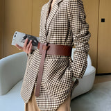 Houndstooth Split Blazer With Belt 2