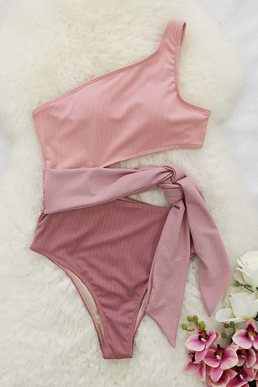 Bicolor One-Shoulder Swimsuit with Bow Detail 2