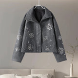 Casual Embroidery Beading Loose Women Coat Lapel Collar Bat Sleeve Solid Wool Blend Jacket 2025 New Lady Luxury Spring Outerwear 4