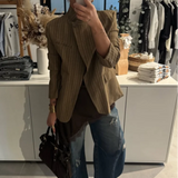 Casual Striped Blazer – Stylish Loose Fit with Pockets 0