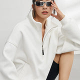 Casual Women's Half Zip Hoodie - Oversized Long Sleeve Pullover Sweatshirt in Solid Color 0