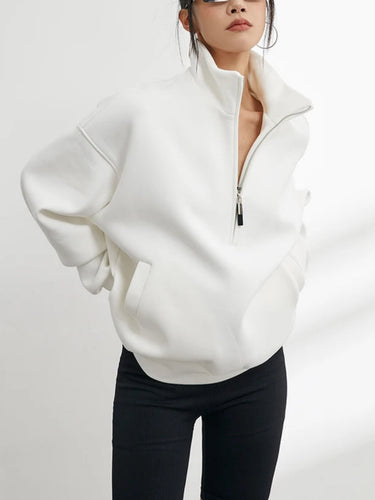 Casual Women's Half Zip Hoodie - Oversized Long Sleeve Pullover Sweatshirt in Solid Color 1