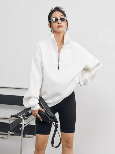 Casual Women's Half Zip Hoodie - Oversized Long Sleeve Pullover Sweatshirt in Solid Color 3