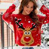 Christmas Printed Loose Jacquard Sweater Women Casual O Neck Full Sleeve Knitted Jumpers Autumn Winter Chic Lady Street Pullover 0