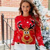Christmas Printed Loose Jacquard Sweater Women Casual O Neck Full Sleeve Knitted Jumpers Autumn Winter Chic Lady Street Pullover 7