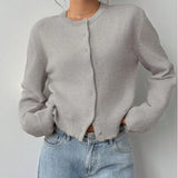 Classic Women Chic Open Front Cardigan Basic Streetwear Button Long Sleeve Soild Color Elegant Sweater 2025 Collection 4