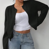Classic Women Chic Open Front Cardigan Basic Streetwear Button Long Sleeve Soild Color Elegant Sweater 2025 Collection 5