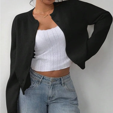 Classic Women Chic Open Front Cardigan Basic Streetwear Button Long Sleeve Soild Color Elegant Sweater 2025 Collection 5