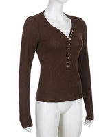 Cotteage Y2K Grunge Knitwear T-shirt Jumpers Vintage Brown Knitted Sweater Tees Women Lace Trim V-neck Full Sleeve Pullovers Top 3