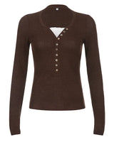 Cotteage Y2K Grunge Knitwear T-shirt Jumpers Vintage Brown Knitted Sweater Tees Women Lace Trim V-neck Full Sleeve Pullovers Top 8