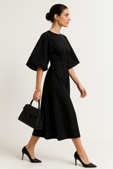 Crew Neck Midi Office Dress 1