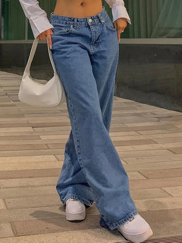 Dark Blue 90s Loose Baggy Boyfriend Jeans with Low Waist 0