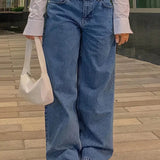 Dark Blue 90s Loose Baggy Boyfriend Jeans with Low Waist 1
