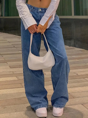 Dark Blue 90s Loose Baggy Boyfriend Jeans with Low Waist 3